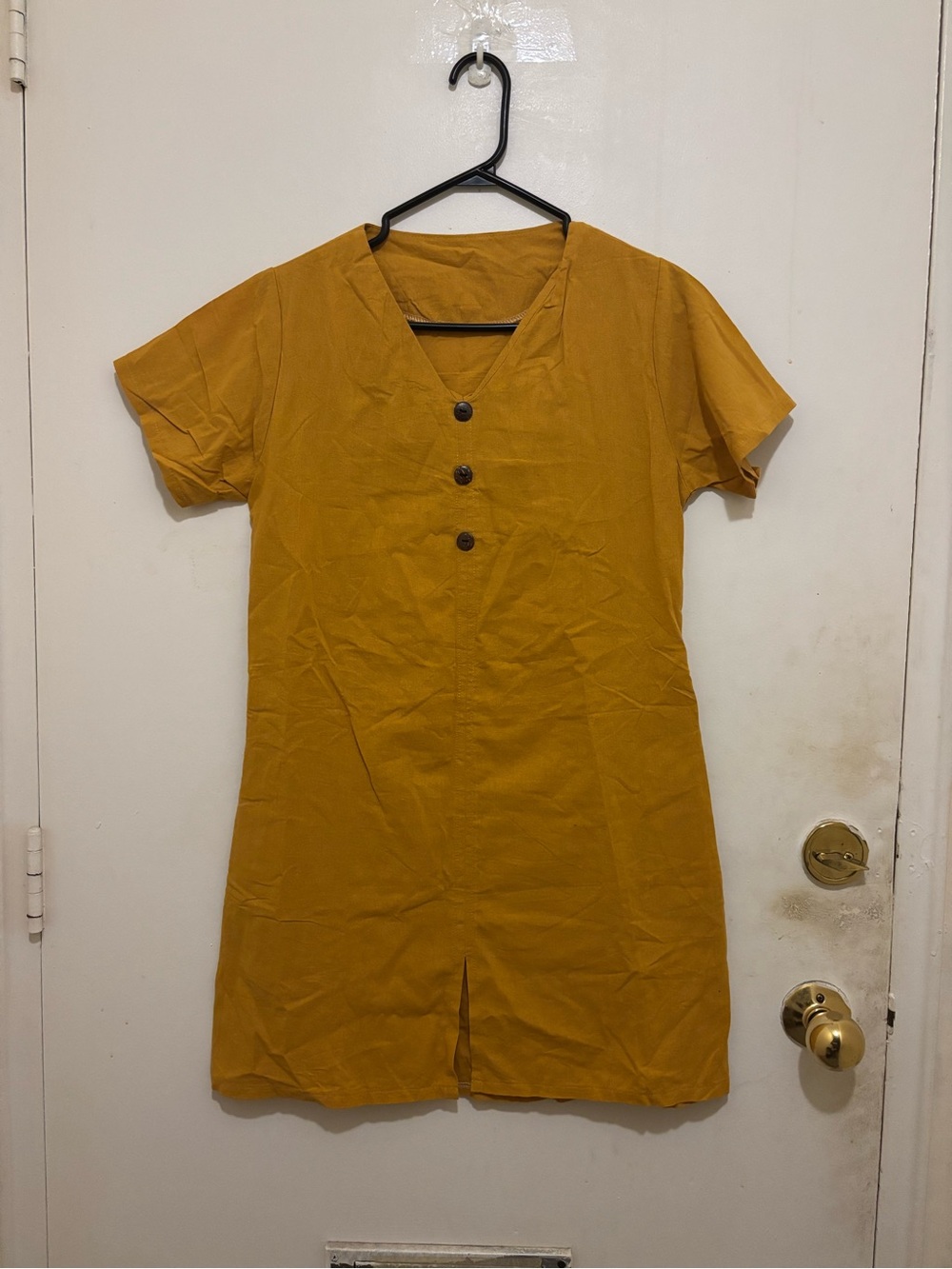 Mustard Yellow Button Front Shift Dress | V-Neck | Size Unknown